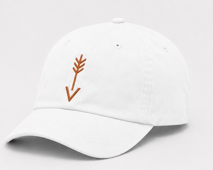 White Ventara cap with burnt-orange arrow embroidery